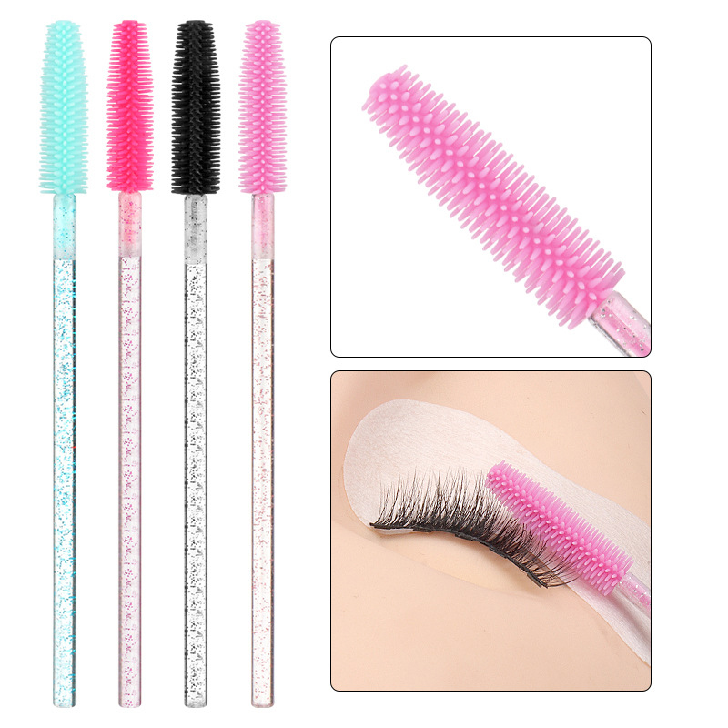 100PCS Silicone Mascara Wand Brush,Eyebrow Spoolie Brush Disposable Eyelash  Brush Wands for Eyelash Extensions (Transparent Black)