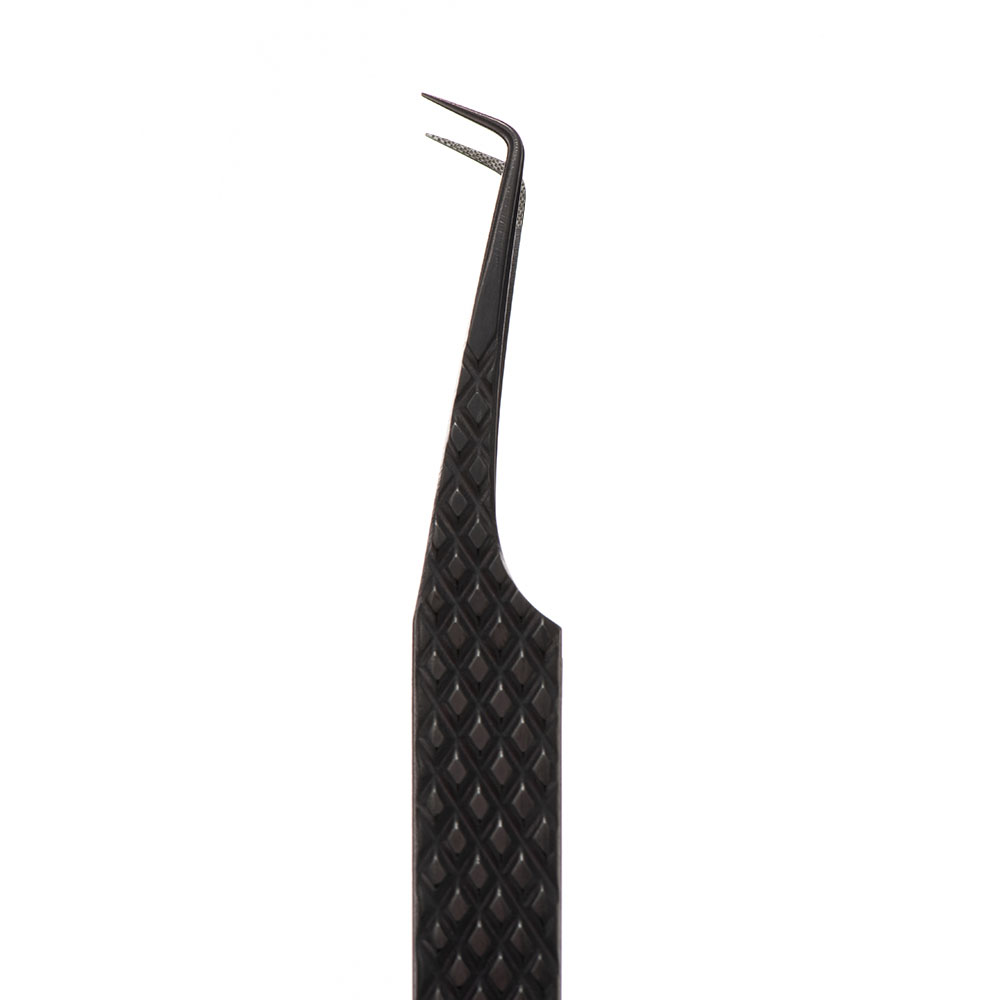 Fiber Tip Matte Black Coated Precision Stainless Steel Curved Tweezers